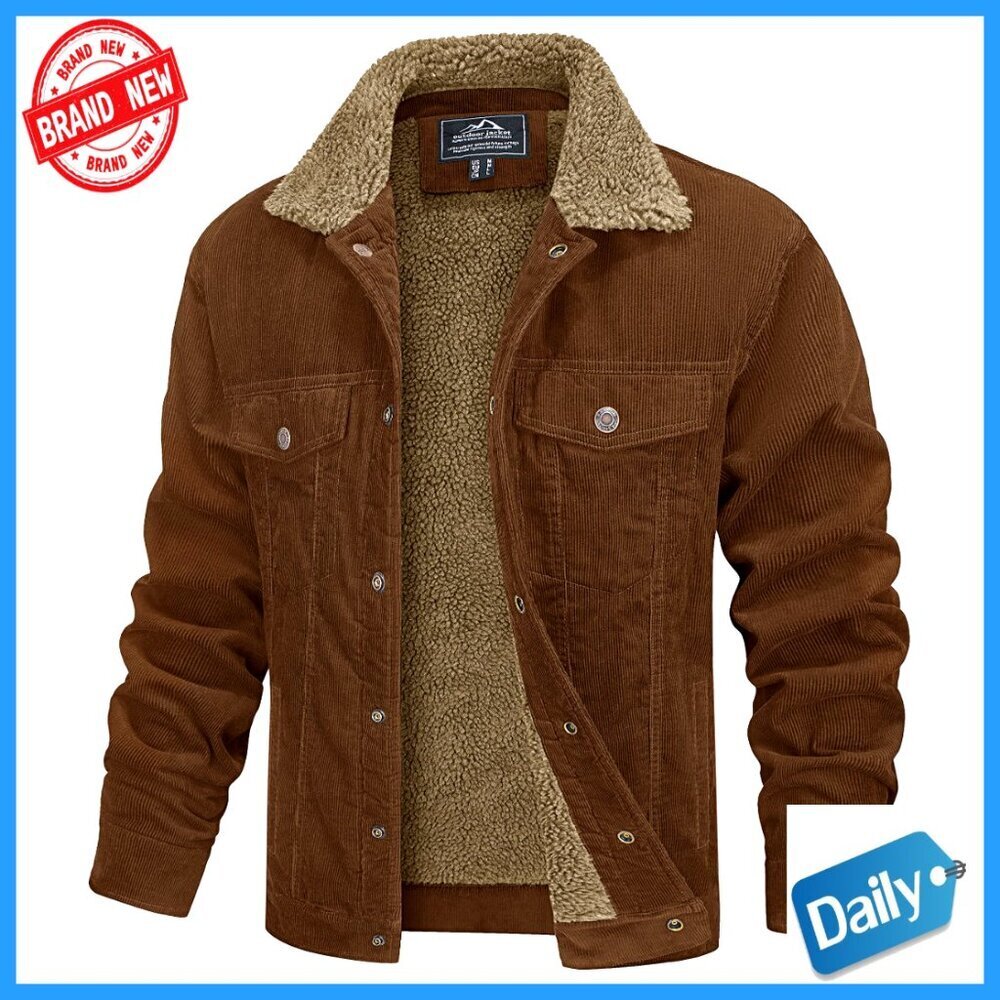 Corduroy Sherpa Lined Trucker Jacket Winter Warm Heavyweight Cargo Coat